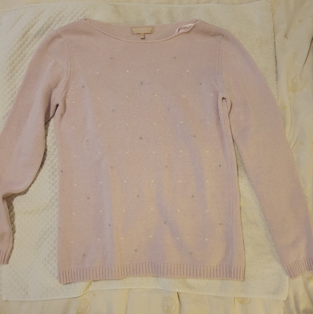 CASHMERE BENDETTA B Light Pink Crew Neck Sweater WITH SPARKELS